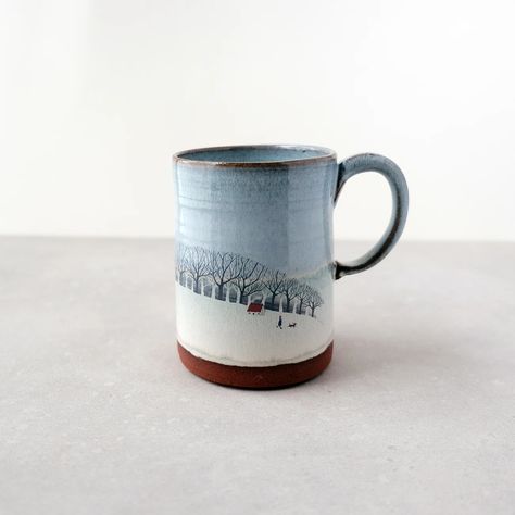 Tall Winter Walk Mug | Julia Smith Ceramics Julia Smith, Winter Walk, Hand Model, Print Decals, Inverness, Kitchen Aid, Earthenware, Hand Drawn, How To Draw Hands