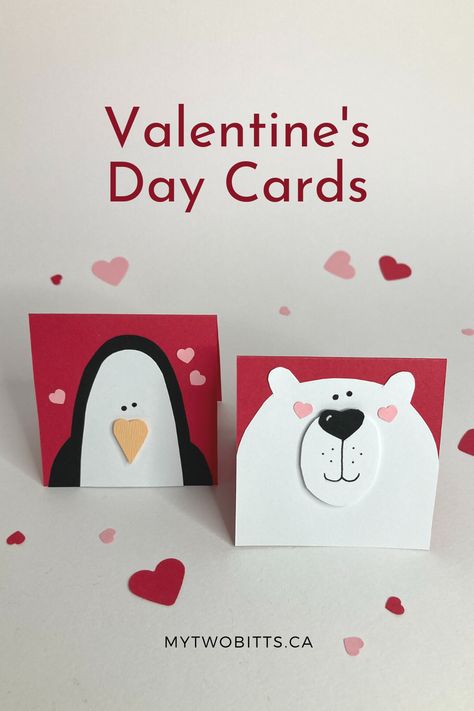 Here's two cutie patooties: a penguin and a polar bear. These Valentine's Day cards are perfect to make for family and/or friends. They are easy to make with just a few materials and cheap too! Give them a try. Bear Valentines Cards, Penguin Cards Handmade, Valentines Day Cards Handmade Cute Ideas, Valentine Card Ideas Handmade, Animal Valentine Cards, Valentine Cards To Make, Polar Bear Card, Valentines Day Cards Handmade, Vday Cards