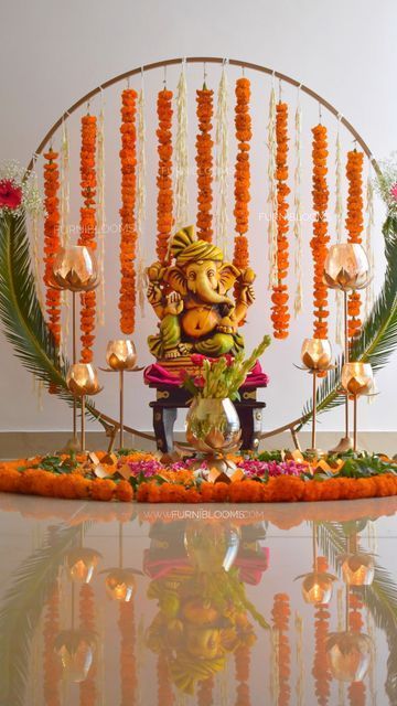 Ganpati Decoration at Home - Giftlaya Bappa Decoration At Home, Ganesh Ji Decoration At Home, Ganpati Bappa Decoration At Home, Ganapati Decoration At Home, Ganesh Chaturthi Decoration At Home, Ganpati Bappa Decoration, Ganesha Decoration Ideas, Bappa Decoration, Ganesha Decoration