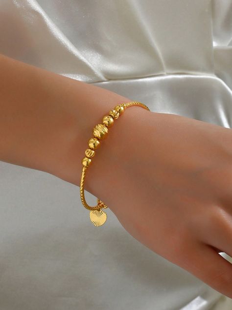 18k Gold Plated Fashionable And Elegant Large-Sized Simple And Concise Commuting Golden Bracelet For Women, Slideable For Adjustments Yellow Gold    Copper     Women Fashion Jewelry, size features are:Bust: ,Length: ,Sleeve Length: Simple Gold Bracelets For Women, Golden Bracelet For Women, Bracelets Gold Simple For Women, Braclets Gold, Simple Gold Bangle, Baby Jewelry Gold, Silver Anklets Designs, Golden Bracelet, Gold Bracelet Simple