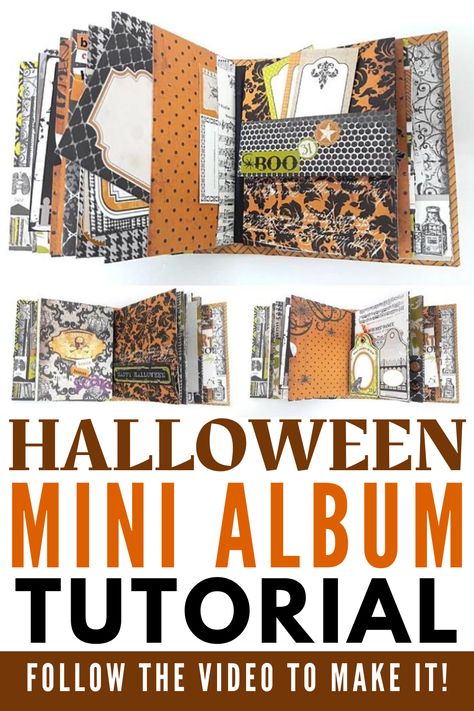 Halloween Mini Albums Tutorials, Scrapbook Mini Albums Tutorial, Interactive Mini Album Pages Ideas, Halloween Junk Journal Ideas, Diy Mini Album Tutorial, Scrapbook Albums Tutorial, Halloween Mini Albums, Scrapbooking 101, October Daily