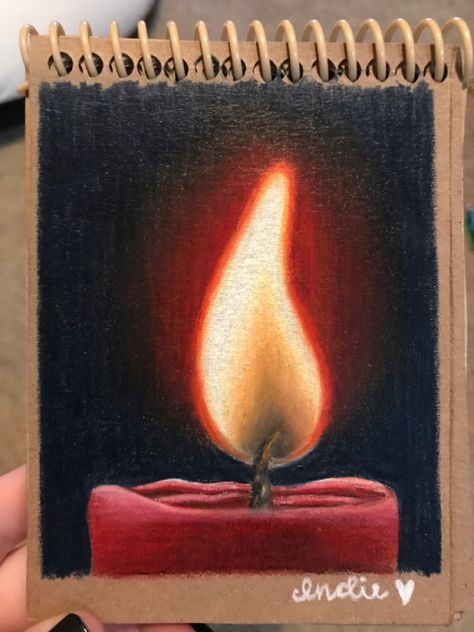 Simple Drawing Color Pencil, Oil Pastel Art Candle, Cool Art Drawings Oil Pastels, Drawings Ideas Colored Pencil, Realistic Crayon Drawing, Oil Pastel Fire Drawing, Colored Pencil Drawing References, Candle Colored Pencil Drawing, Simple Prismacolor Drawings