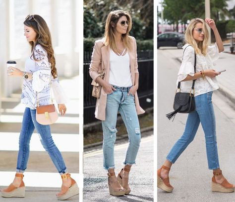 Espadrille Wedge Outfit, Summer Wedges Outfit, Espadrille Wedges Outfit, Wedges With Jeans, Alpargatas Outfit, Brown Wedges Outfit, Wedges Shoes Outfit, Wedge Outfit, Wedge Sandals Outfit