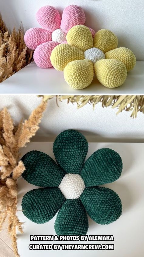 Free Crochet Flower Pillow Patterns, Crochet Flowers Pillow, Flower Cushion Pattern, Crochet Amigurumi Flower, Flower Pillow Pattern, Amigurumi Flower, Crochet Pillow Patterns Free, Daisy Pillows, Beau Crochet