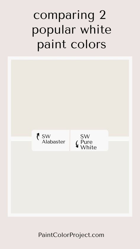 SW alabaster vs pure white Alabaster Vs Pure White, Sw Alabaster Walls And Pure White Trim, Sherwin Williams Alabaster White, Tundra Biome, Sherwin Williams Pure White, Sw Alabaster, Warm White Paint, Pure White Sherwin Williams, Interior House Paint Colors