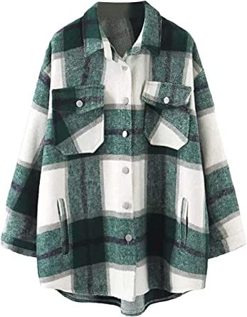 Plaid Jacket Women, Blouses Vintage, Plaid Shirts, Flannel Jacket, Plaid Coat, Oversized Coat, Loose Blouse, Plaid Jacket, Casual Coat