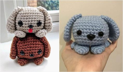 Easy Cube Puppy Dog Free Crochet Pattern | Your Crochet Crochet Dog Hat, Chubby Puppies, Crochet Characters, Crochet Poppy, Mini Puppies, Crochet Toys Free Patterns, Crochet Dog Patterns, Crochet Toys Free, Keychain Pattern