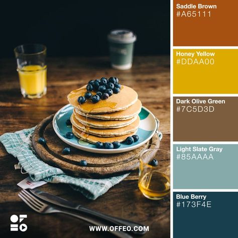 25 Vibrant Food Color Palettes for Food Photography | OFFEO Food Colors Palette, Types Of Color Schemes, Blueberry Pancake, Vibrant Food, Palette Design, Color Palate, Color Palette Design, Food Plating, Color Pallets