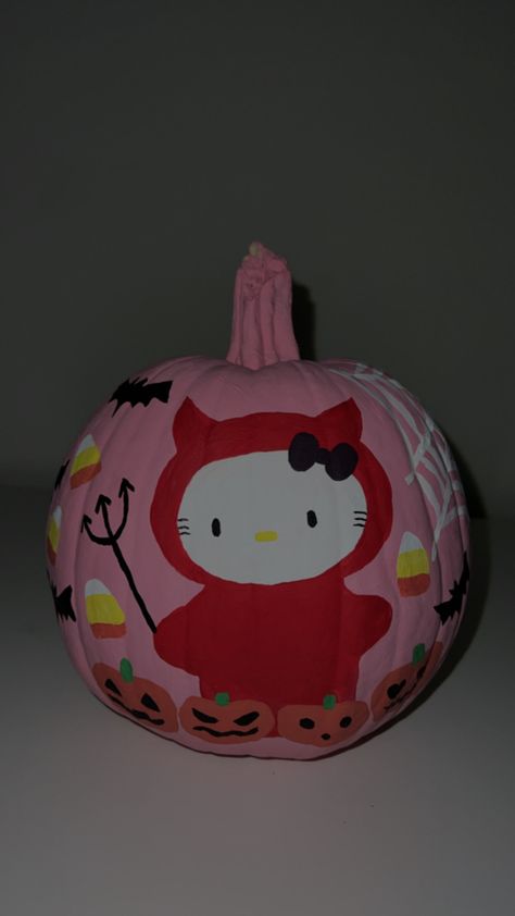 My Melody Pumpkin Painting, Pumpkin Painting Ideas Sanrio, Pumpkin Painting Hello Kitty, Pumpkin Painting Pokemon, Hello Kitty Painting Pumpkin, Punkin Painting Ideas Halloween, Hello Kitty Halloween Pumpkin Painting, Pumpkin Painting Ideas Hello Kitty, Girly Pumpkin Painting