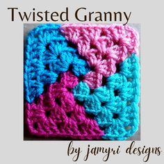 Crochet Twisted Granny Square, Five Sided Granny Square, Twisted Granny Square, Crochet Granny Squares Projects, Twisted Granny Square Free Pattern, 4 Color Granny Square Crochet Pattern, Granny Square Afghan Pattern, Half And Half Granny Square, 6 Inch Granny Squares Free Pattern