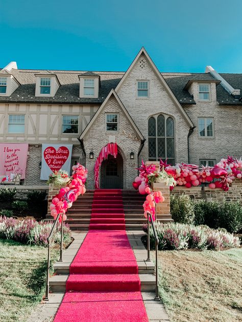 Tri delta bid day theme 2021, hearts, valentines, party decorations Heart Themed Bid Day, Valentines Day Bid Day Theme, Heart Bid Day Theme, Pink Bid Day Theme, Valentines Bid Day, Love Bid Day Theme, Bid Day Decorations, Tri Delta Bid Day, Valentines Party Decorations