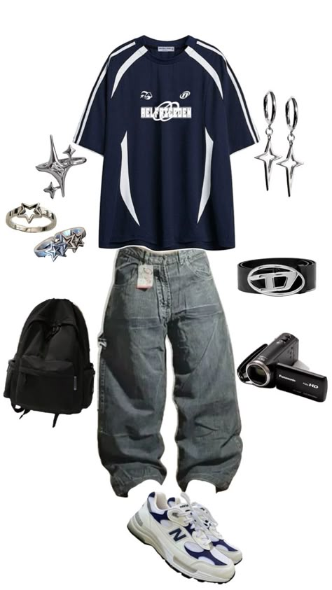 Wide Denim Pants Outfit Men, Y2k Rapper Outfit, Y2k Style Outfits Men, Acubi Men Outfit, Acubi Outfits Men, Shoes For Streetwear, Ropa Y2k Hombre, Y2k Fits Men, Streetwear Outfit Ideas Men