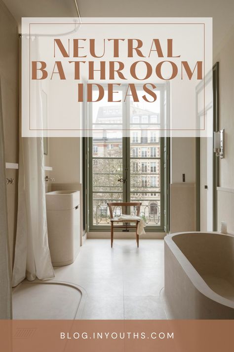 NEUTRAL BATHROOM IDEAS Bathroom Tile Ideas Cream Color, Ivory Bathroom Ideas Decor, Cream And Wood Bathroom Ideas, Earthtone Bathroom Ideas, Earthy Natural Bathroom, Warm Bathroom Tile Ideas, Creamy Bathroom Ideas, Neutral Bathroom Design Ideas, Neutral Tones Bathroom