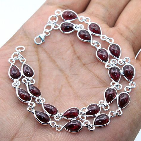 Sterling Silver Bracelets Handmade, Bracelets Design, Garnet Bracelet, 925 Silver Bracelet, Hand Bracelet, Garnet Jewelry, Women Bracelet, Wedding Jewelry Bracelets, Funky Jewelry