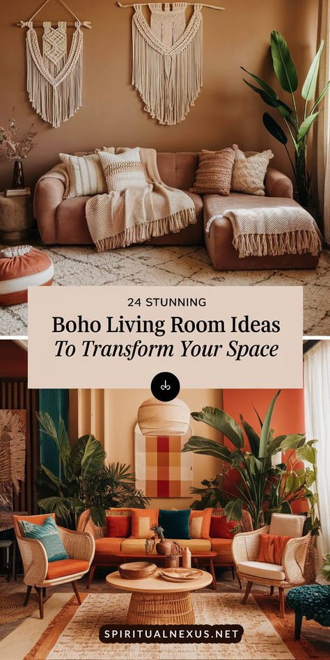 Get inspired with 24 stunning boho living room decor ideas! These modern boho styles blend warmth, texture, and charm, making your space a bohemian dream. #BohoStyleLiving #AestheticInteriors #BohoLivingRoomIdeas Glam Boho Living Room, Boho House Ideas, Boho Living Room Decor Ideas, Modern Bohemian Living Room, Boho Style Living, Glam Boho, Boho Chic Design, Boho Living Room Decor, Living Room Decor Ideas