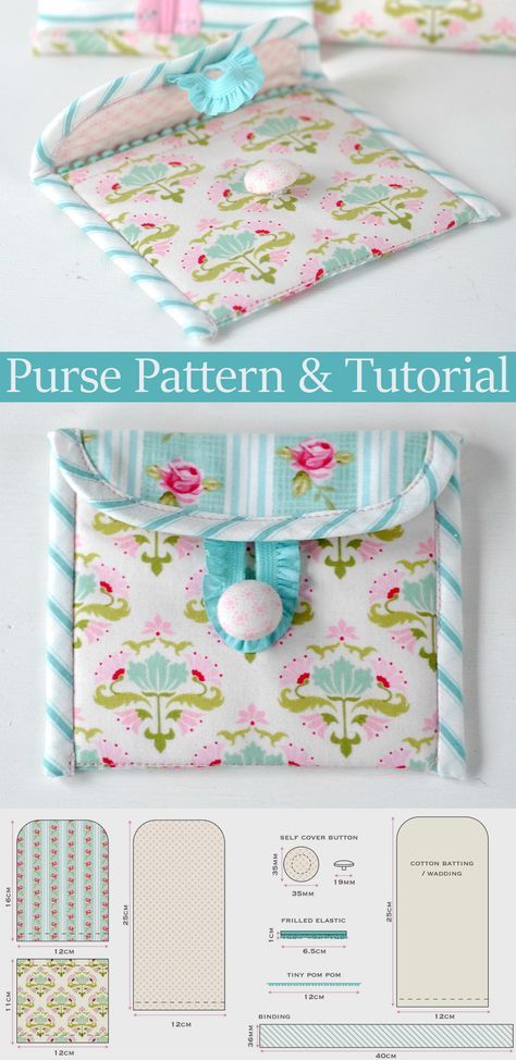 I hope you enjoy my fully illustrated step by step tutorial for how to sew a coin purse. DIY Sewing Tutorial and Pattern. Sew A Coin Purse, Diy Coin Purse Pattern, Coin Purse Sewing, Clutch Sewing, Boxy Pouch, Diy Coin Purse, Purse Patterns Free, Purse Diy, Coin Purse Pattern