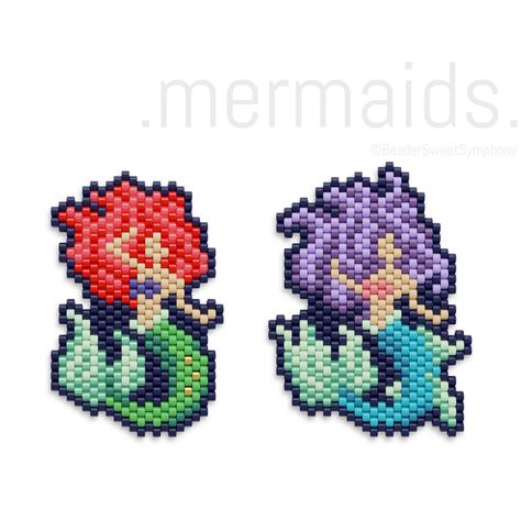 Brick Stitch Patterns, Cute Ornaments, Beaded Mermaid, Seed Bead Pattern, Brick Stitch Pattern, Beaded Earrings Patterns, Bead Pattern, Bead Work Jewelry, Delica Beads