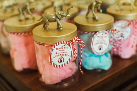 Cotton Candy Circus Animal Favor Jars from "The Greatest Showman" Circus Birthday Party on Kara's Party Ideas | KarasPartyIdeas.com (23) Circus Centerpieces, Carnival Birthday Party Ideas, Carnival Baby Showers, Circus 1st Birthdays, Circus Birthday Party Theme, Carnival Birthday Party Theme, Carnival Birthday Party, Circus Carnival Party, Circus Theme Party