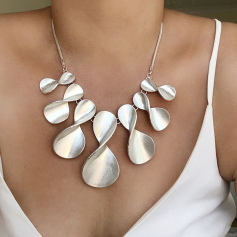 Statement Jewelry Necklace, Precious Metal Clay Jewelry, Bold Statement Jewelry, Silver Statement Necklace, Big Necklace, Big Jewelry, Statement Bib Necklace, Metal Clay Jewelry, Silver Necklace Statement