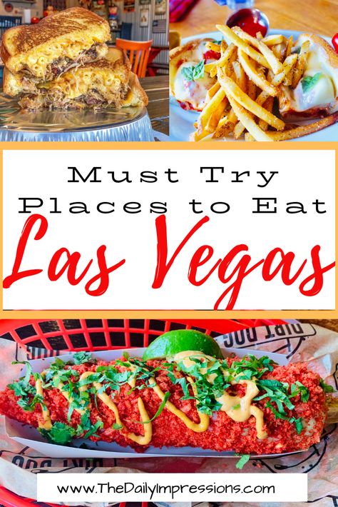 Las Vegas is known as the entertainment capitol of the world but it should also be known for its plethora of food options. From Tacos to gourmet hot dogs, insane desserts to buffets, Las Vegas has it all for every budget. Here is our compiled list of our foodie finds and  Must Try places to eat in Las Vegas on and off the strip. #cheapthingstoeatinlasvegas #budgetfriendlyrestaurantsinlasvegas #thingstoeatonthestrip #thingstoeatoffthestrip #bestrestaurantsinlasvegas Places In Las Vegas, Las Vegas Eats, Las Vegas Trip Planning, Vegas Trip Planning, Las Vegas With Kids, Vegas Girls Trip, Las Vegas Airport, Las Vegas Food, Gourmet Hot Dogs