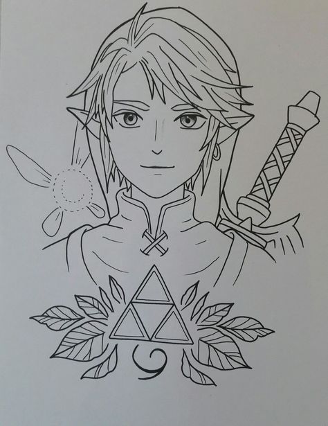 Legend Of Zelda Drawing Ideas, Easy Zelda Drawings, Zelda Drawings Sketches, Zelda Art Drawing, Link Drawing Sketches, Video Game Characters Drawings, Link Drawing Easy, Legend Of Zelda Sketch, Zelda Line Art