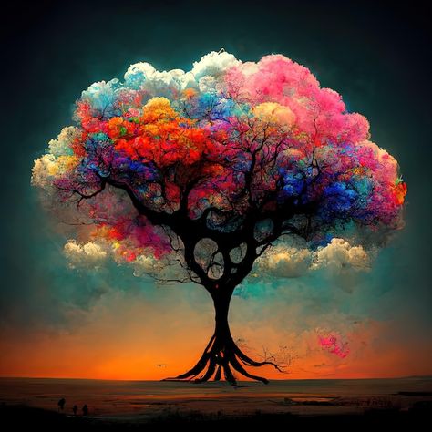 Fantasy Tree Drawing, Colorful Tree Painting, Painting Ideas 2023, Colourful Trees, Background Tree, Fantasy Tree, Acrylic Painting Ideas, Picture Tree, Diy Abstract Canvas Art