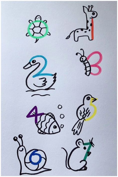 Number Drawing Tricks for Kids | drawing | Learn to Make Drawings with Numbers | By Kidpid | Facebook Numbers As Animals, Easy Drawings Using Numbers, Draw Pictures From Numbers, Number Doodle Art, Using Numbers To Draw Animals, 1 Drawing Number, Easy Drawings With Numbers, Number 2 Drawing, Drawing Animals With Numbers