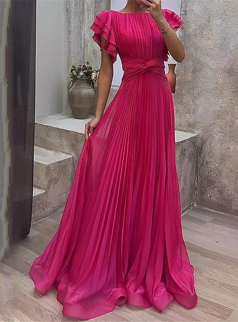 Boho Party Dress, Butterfly Sleeve Dress, Flowy Design, Evening Dresses With Sleeves, Loose Maxi Dress, Pleated Maxi Dress, Pleated Maxi, Pink Maxi Dress, Evening Party Dress