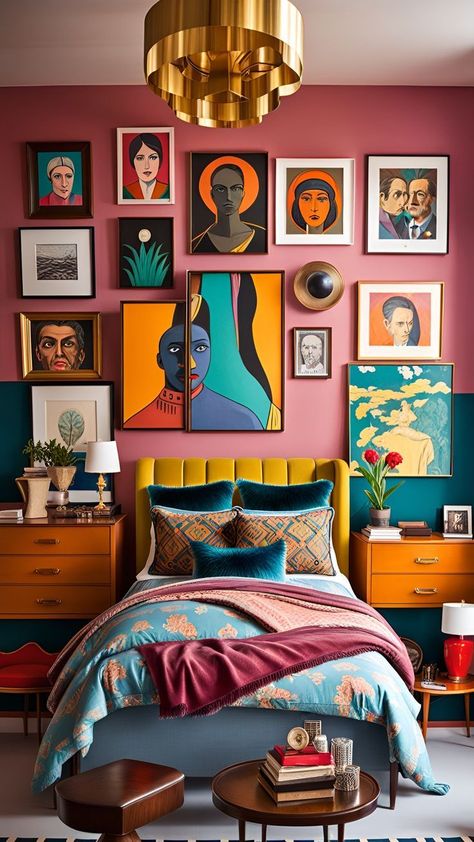 Maximalism Interior, Eclectic Bedroom Design, Eclectic Decor Bedroom, Room Vibes, Eclectic Bedroom, Colourful Living Room, Maximalist Decor, Style Deco, Ideas Living Room