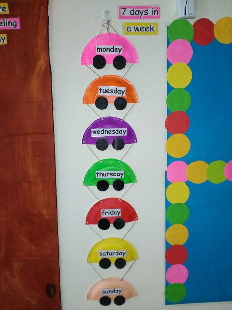 Week Chart For Preschool, Days Of Week Chart Preschool, Days Of The Week Classroom Decoration, Days Of Week Chart, Days Of The Week Chart Classroom Decor, Teachers Day Board Decoration Ideas, Preschool Wall Decoration Ideas, Days Of The Week Chart, Nursery Class Decoration