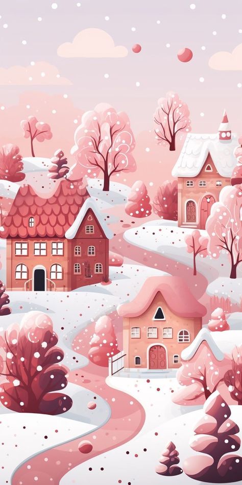 Christmas Kawaii Wallpaper, Cozy Ipad Wallpaper, Pink Winter Wallpaper, Winter Kawaii, Pink Wonderland, Winter Vector, Colourful Artwork, Galaxy Wallpapers, Winter Iphone