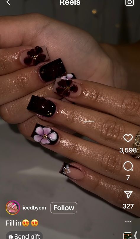 Dark Acrylic Nails, Send Gift, Nails Designs, Nail Tech, Acrylic Nails, Nail Designs, Nails