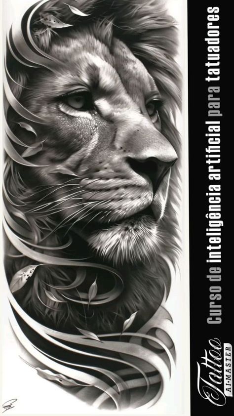 Lion Art Tattoo, Animal Sleeve Tattoo, Lion Sketch, Lion Tattoo Sleeves, Lion Head Tattoos, Lion Artwork, Lion Tattoo Design, Neck Tattoo For Guys, Lion King Art