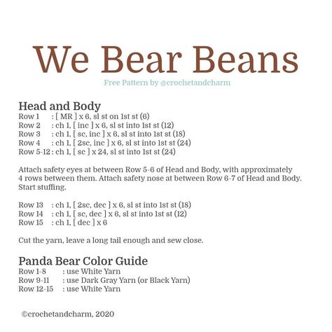 [FREE PATTERN] We Bear Beans Trio . I repost this pattern as an updated version because I forgot to write the Panda’s eye patch instruction… | Instagram We Bare Bear, Diy Crochet Amigurumi, Crochet Bear Patterns, Crochet Shrug Pattern, Shrug Pattern, Quick Crochet Patterns, Pixel Crochet, Crochet Design Pattern, We Bear