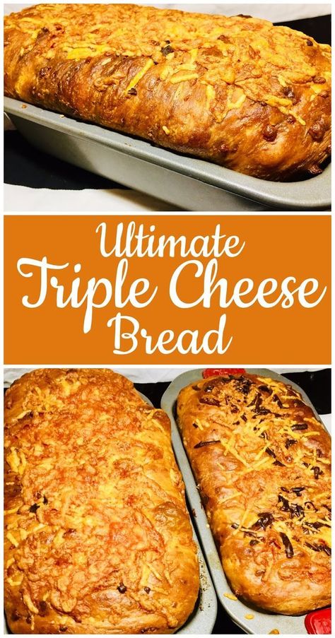 Ultimate Triple Cheese Bread #cheese #cheesebread #cheddar #gouda #parmesan #triplecheese #homemadebread Cheddar Cheese Recipes, Recipe Copycat, Savory Breads, Cheese Bread Recipe, Pies Recipes, Homemade Breads, Sugar Recipes, Bread Cheese, Freezer Meal Prep