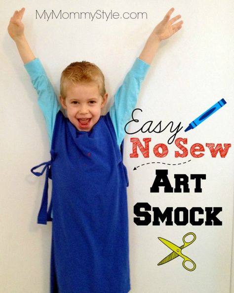 easy no sew art smock for kids... just made three of these in literally minutes. Kids Art Smock, Canvas Party, Kids Smock, Smock Shirt, Art Smock, Trendy Sewing Patterns, Sewing Aprons, Fabric Purses, Family Crafts