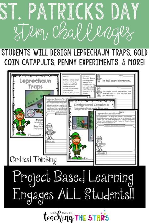 Looking for fun and engaging STEM activities for your upper elementary students to do for St. Patricks Day? These fun Project Based Learning STEM challenges and activities are perfect! Your kindergarten, first, or second grade students will build coin catapults, do penny experiments, and design leprechaun traps! A fun way to work on creativity, design, and problem solving skills! March Stem, Lisa Taylor, Design Engineer, Student Plan, After School Club, Steam Activities, School Clubs, Stem Challenges, Elementary School Teacher