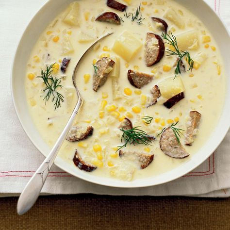 How To Make Corn, Cleaning Fun, Kielbasa Sausage, Comforting Soup, Corn Chowder Recipe, Chowder Soup, Magazine Recipes, Chowder Recipe, Rachel Ray