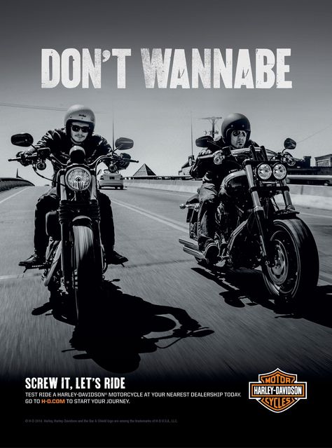 Our local creative work for the Harley-Davidson® 'Screw It, Let's Ride' campaign. Print Ad. Harley Davidson Ads, Small Lotus Tattoo, Motorcycle Ads, Harley Davidson Posters, Aqua Teen Hunger Force, Brand Archetypes, Aqua Teen, Guerilla Marketing, Brand Voice