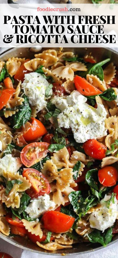 Ricotta Pasta Recipes Healthy, Ground Turkey Ricotta Pasta, Tomato Basil Ricotta Pasta With Spinach, Pasta Recipe With Ricotta Cheese, Healthy Meals With Ricotta Cheese, Pasta With Ricotta And Spinach, Pasta With Ricotta Cheese Simple, Whole Wheat Pasta Dishes, Healthy Recipes With Ricotta Cheese