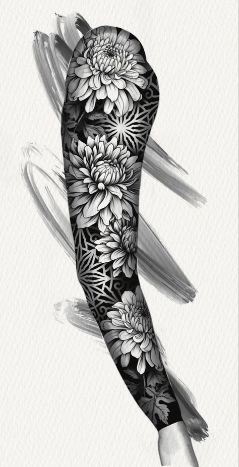 Patterned Sleeve Tattoo, Floral Pattern Tattoo Design, Black Work Cover Up Tattoo, Mandala Full Sleeve Tattoo, Dark Floral Tattoo Sleeve, Black Work Tattoo Sleeve, Pattern Sleeve Tattoo, Sleeve Tattoos Mens Arm, Flower Leg Sleeve Tattoo