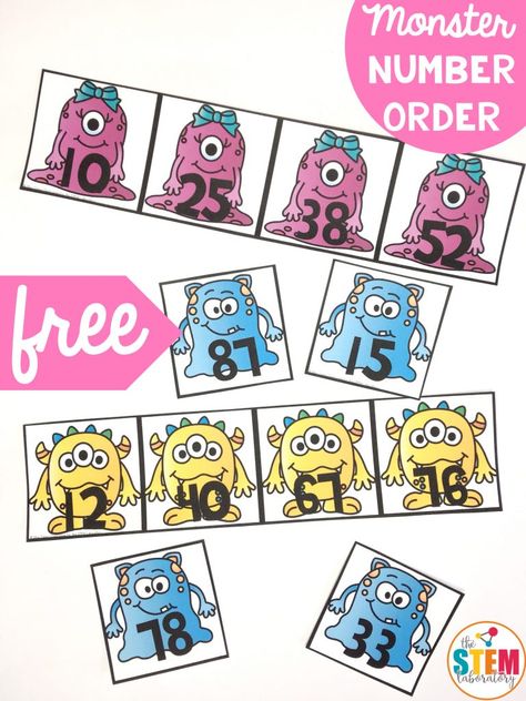 After students have mastered counting numbers and number recognition, it's time to extend their learning to work on number sequencing. And what better set of creatures to help them than this adorable set of monsters? These playful monsters will help students practice ordering 2-digit numbers. It makes a perfect math center for kindergarten or first grade! #numberorder #numbersequence #monsteractivities Ordering Numbers Activities 1st Grade, Number Sequencing Activities, Math Fact Games, Super Scary, Math Centers Kindergarten, Counting Numbers, Kindergarten Games, Halloween Math, Ordering Numbers