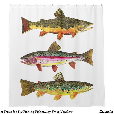 Trout Art, Beach Christmas Decorations, Gray Shower Curtains, Cloth Shower Curtain, Curtains Home, Brook Trout, Fly Fishing Flies Trout, Custom Shower Curtains, Fabric Shower Curtain