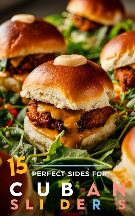 Elevate your Cuban sliders with these mouthwatering side dishes! 🤤🍴 #CubanSliders #DeliciousEats Cuban Side Dishes, Cuban Sliders, Cuban Sandwiches, Sandwich Sides, Fermented Pickles, Cuban Cuisine, Fresh Guacamole, Salad Mixed Greens, Cuban Sandwich