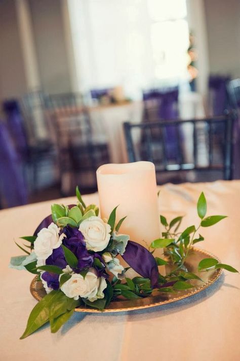 #Purple wedding decor idea #weddings #centerpieces Purple And White Centerpieces Diy, Gold And Purple Centerpieces, Purple And Gold Centerpieces Birthday, Purple Gold Centerpieces, Simple Purple Centerpieces, Purple And Gold Wedding Centerpieces, Purple And Green Wedding Centerpieces, Dark Purple Centerpieces, Purple And Gold Centerpieces Diy