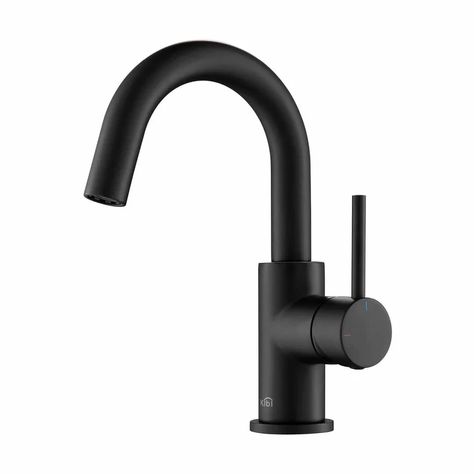 KIBI USA Circular Single Handle High-arc Bathroom Sink Faucet With Pop Up Drain & Reviews | Wayfair Black And Nickel Bathroom, Wet Bar Sink, Bar Sink Faucet, Black Bathroom Faucet, Public Bathroom, Bathroom Faucets Brushed Nickel, Farmhouse Vanity, Contemporary Bathroom Sinks, Matte Black Bathroom