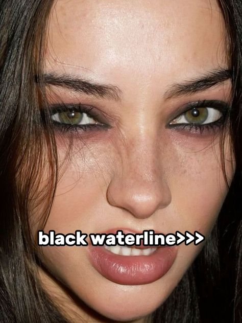 Makeup With Black Waterline, Y2k Smokey Eye Makeup, Eye Makeup Waterline, Weird Eyeliner Looks, How To Do Smokey Eyeliner, Alt Makeup For Hooded Eyes, Dark Waterline Makeup, Simple Goth Makeup Tutorial, Types Of Eyeliner Style