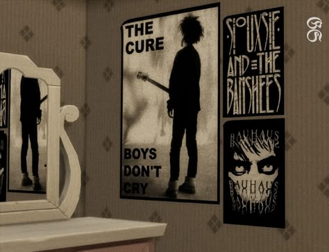 Sims 4 Punk Room, Goth Room Sims 4 Cc, Sims 4 Goth Bathroom, Sims 4 Goth Cc Decor, Goth Sims Cc Furniture, Sims4 Cc Gothic Furniture, Band Posters Sims 4 Cc, Sims 4 Goth Build Cc, Sims 4 Tattoo Shop Cc