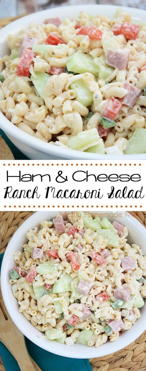 Let’s be honest, macaroni salad is always a good idea. Macaroni salad with HAM? Genius. Check out this mouth-watering Ham and Cheese Ranch Macaroni Salad from Mostly Homemade using Smithfield. You’ll never make want to make macaroni salad without ham again! SmithfieldFlavor AD Ranch Macaroni Salad Recipe, Macaroni Salades, Ranch Macaroni Salad, Pasta Salad With Ham, Cheese Pasta Salad, Macaroni Salad With Ham, Salad With Ham, Salad Cheese, Ranch Salad