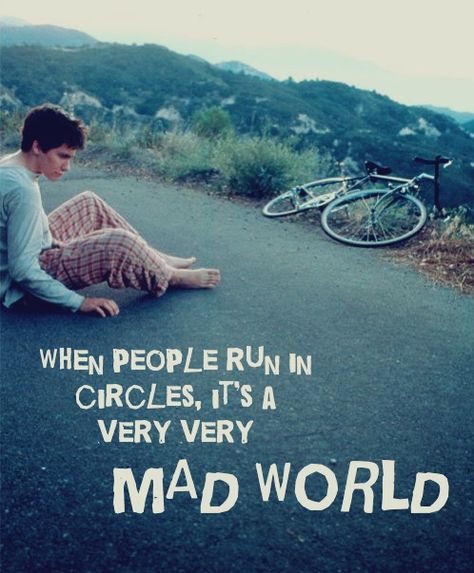 Mad World // Gary Jules Donnie Darko Tattoo, Donnie Darko, Mad World, People Running, Tv Show Games, Graphic Tshirt Design, Jake Gyllenhaal, School Pictures, Tv Girls